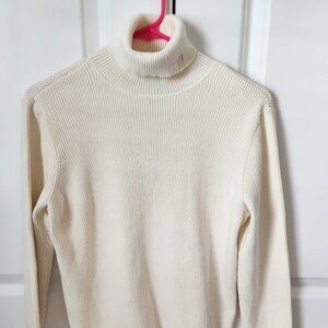 Lauren Ralph Lauren Women's Cream Ribbed Knit Cotton Turtleneck Sweater